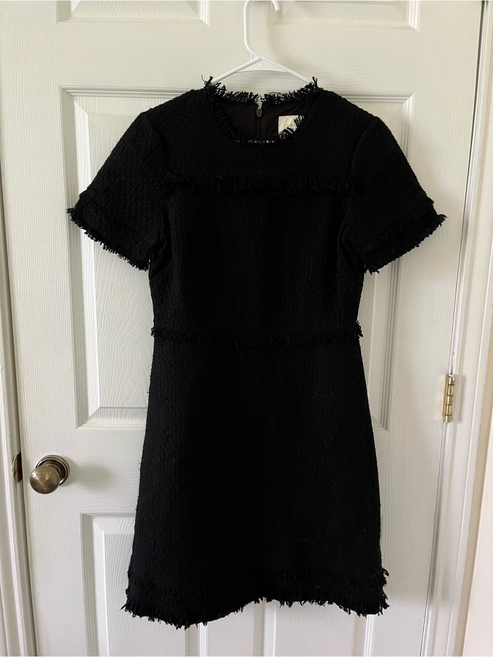 Kate Spade Black Western Tweed Fringe Short-Sleeve Dress